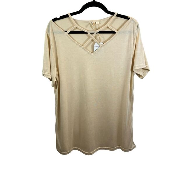 Brand New with Tags Grace + Emma VINEYARD DAY CAGED NECKLINE TEE BEIGE Medium - Picture 2 of 11